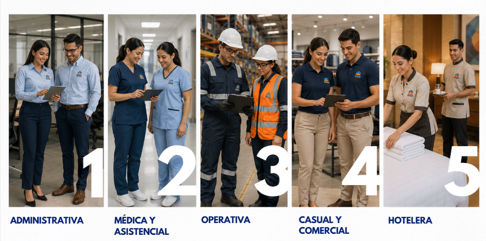 Muestra de uniformes empresariales fabricados por Central de Uniformes